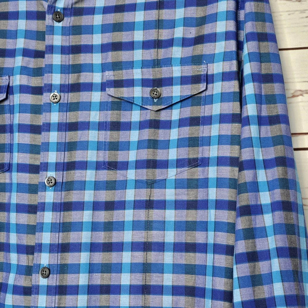 Banana Republic Slim Fit Blue Plaid Button Down Shirt